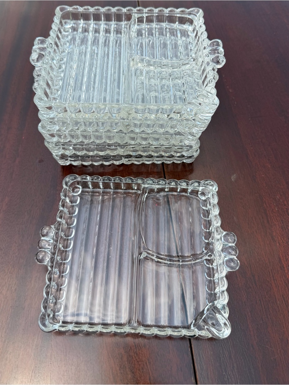Vintage Clear Glass Divided Snack/Serving Dish Set
